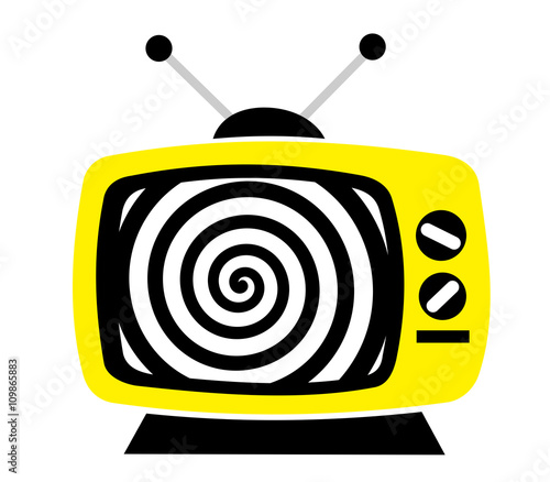 TV, television as influential mass media - hypnotic spiral on the screen. Metaphor of brainwashing and manipulation caused by watching TV and its mainstream broadcasting