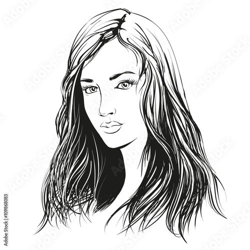 beautiful woman face hand drawn vector illustration sketch