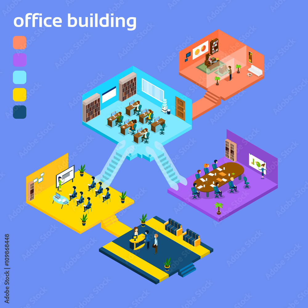 Office Building Interior Isometric 3d