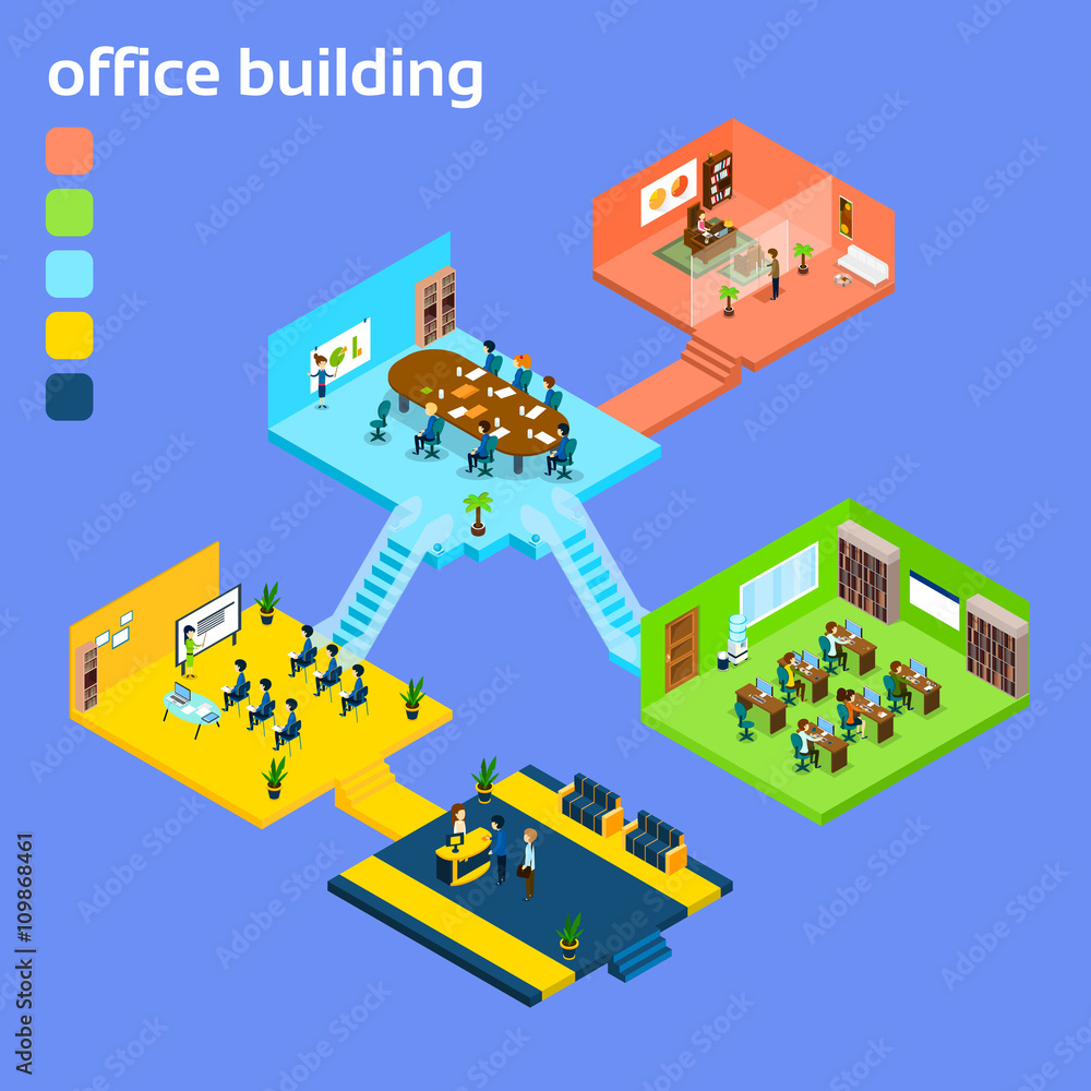 Fototapeta premium Office Building Interior Isometric 3d