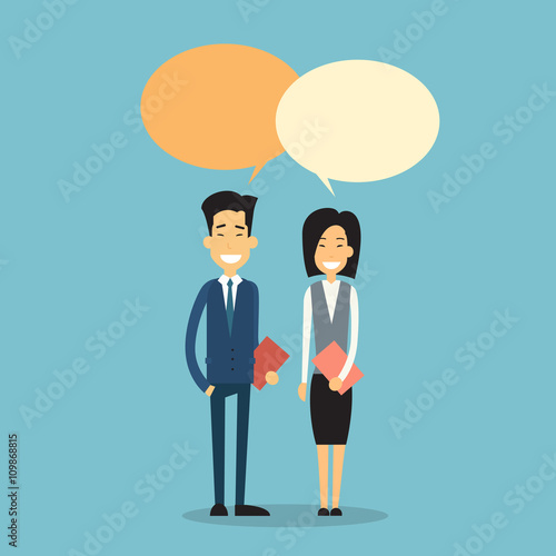 Asian Business Man Woman With Chat Bubble Communication Concept