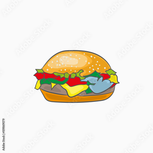 Cheeseburger on white background.