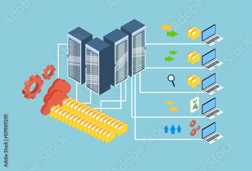 Data Exchange Laptop Computer Database Cloud Storage 3d Isometric Design