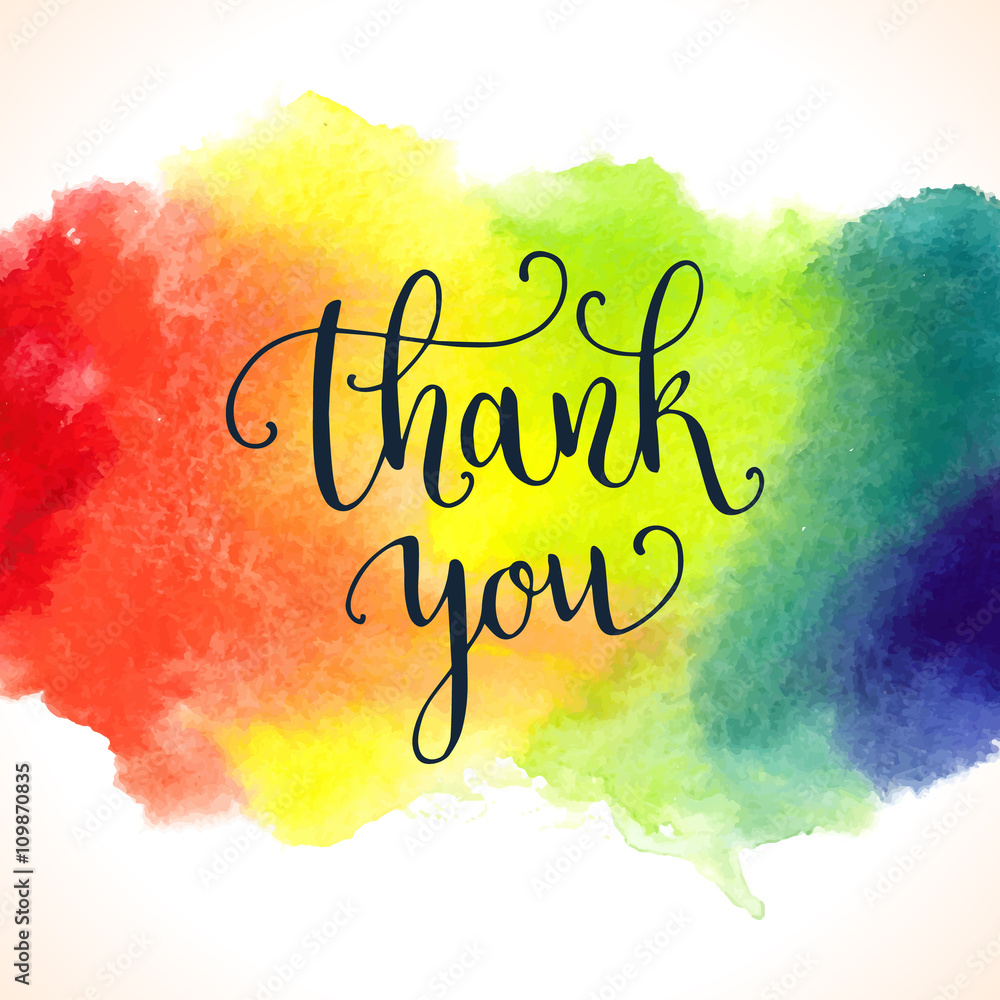 Thank you watercolor card template. Bright hand painted background ...