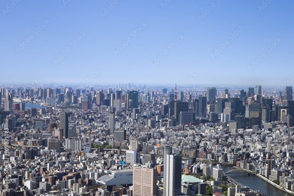 Scenic aerial shot of Tokyo - blue sky and beautiful