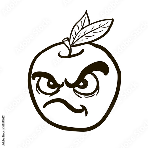 black and white freehand drawn angry apple