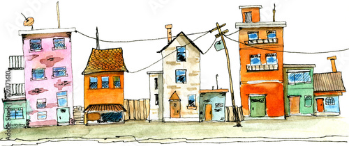 Bild auf Leinwand Street scene in old town with colorful childish building