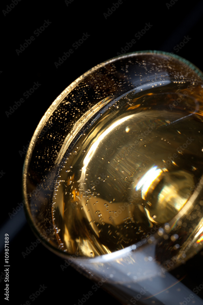 close-up image of a champagne flute.