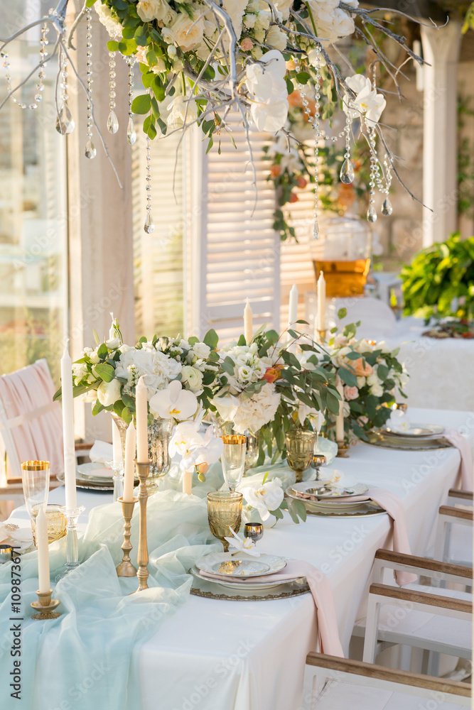 beautifully decorated table with flowers 