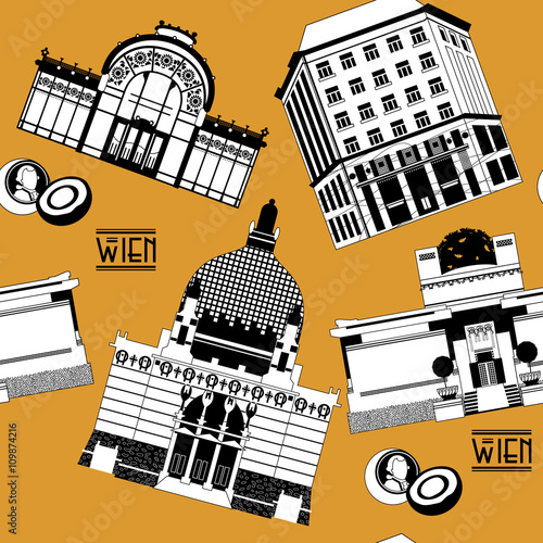 Bild auf Leinwand Sights of  Vienna. Austria. Europe. Seamless background pattern.