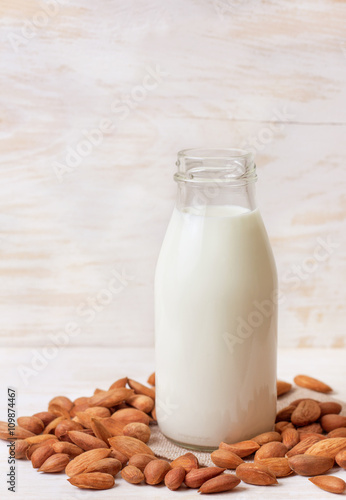 almond milk in a glass bottle