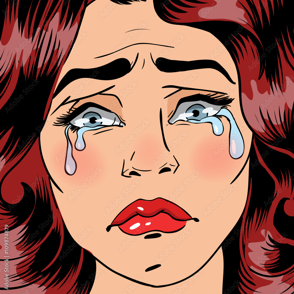 Woman Crying. Exhausted Woman. Woman in depression. Pop Art Banner
