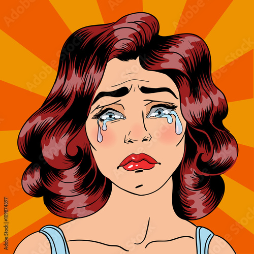 Woman Crying. Exhausted Woman. Woman in depression. Pop Art Banner