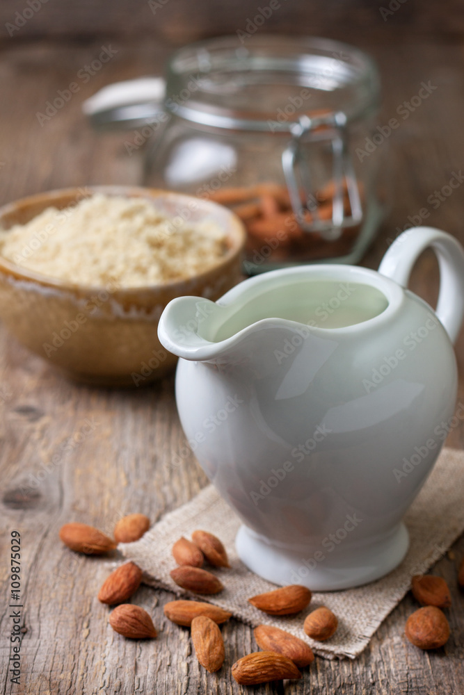 almond milk in the jug of milk almond milk in the jug of milk