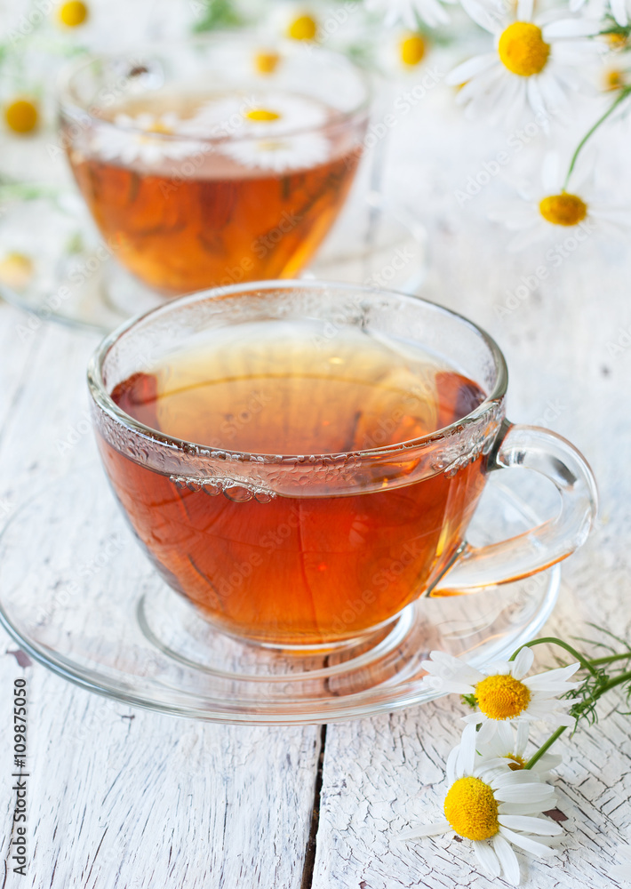Chamomile tea in glass cups Chamomile tea in glass cups