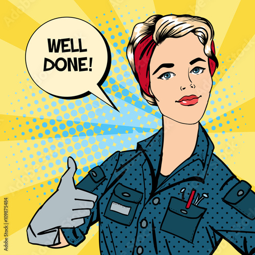 Working Woman. Woman Gesturing Great. Woman Repairer. Pop Art.