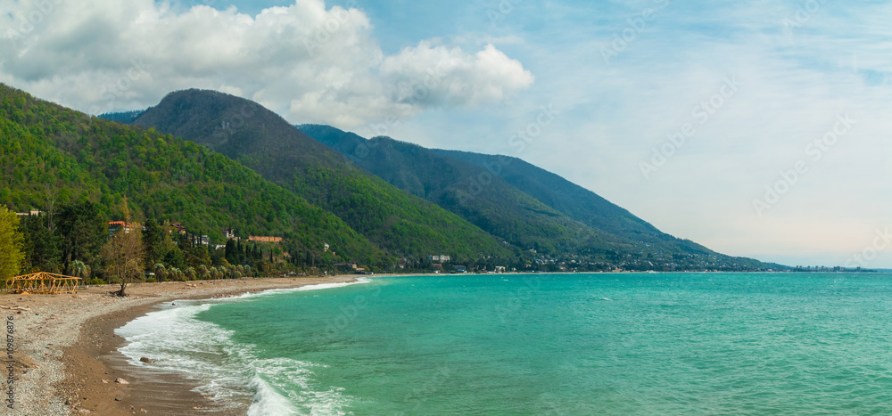 Panoramic view of the coastline, mountains and the sea in Gagra, Abkhazia. Panoramic view of the coastline, mountains and the sea in Gagra, Abkhazia.