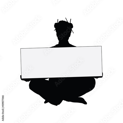 girl holding card silhouette illustration