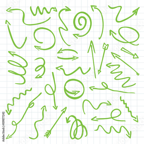 Green Drawn Arrows. Vector Illustration.