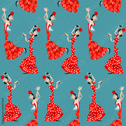 Flamenco dancer. Spanish traditions. Seamless background pattern