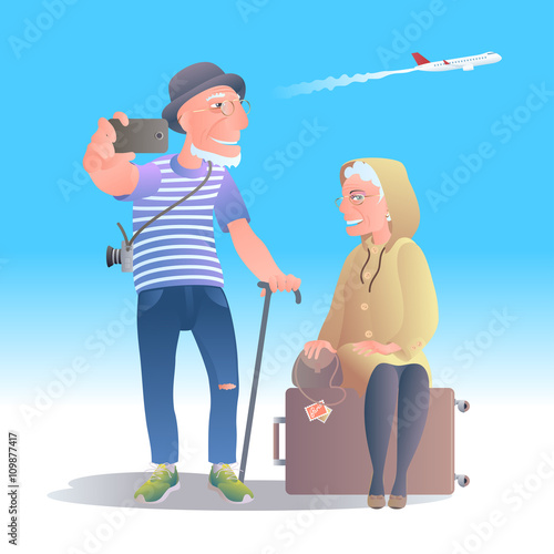 Old people travelling vector illustration