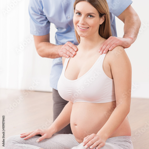 Pregnant woman in birthing class