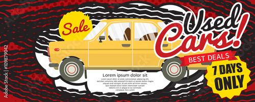 Used Car Best Deal 1500x600 pixel Banner Vector Illustration.