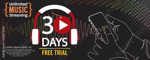 30 Days Free Trial 1500x600 Banner Vector Illustration.