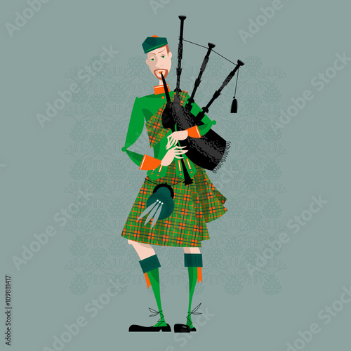 Scottish Bagpiper in uniform. Scottish tradition.