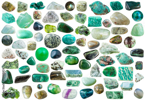 set of green stones, crystals and gemstones photo