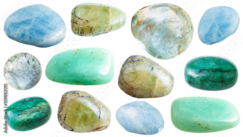 set of various beryl mineral stones and gemstones