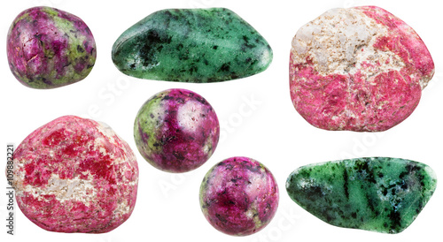 set of various zoisite natural mineral stones