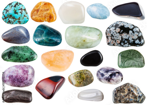 set of various polished mineral gemstones