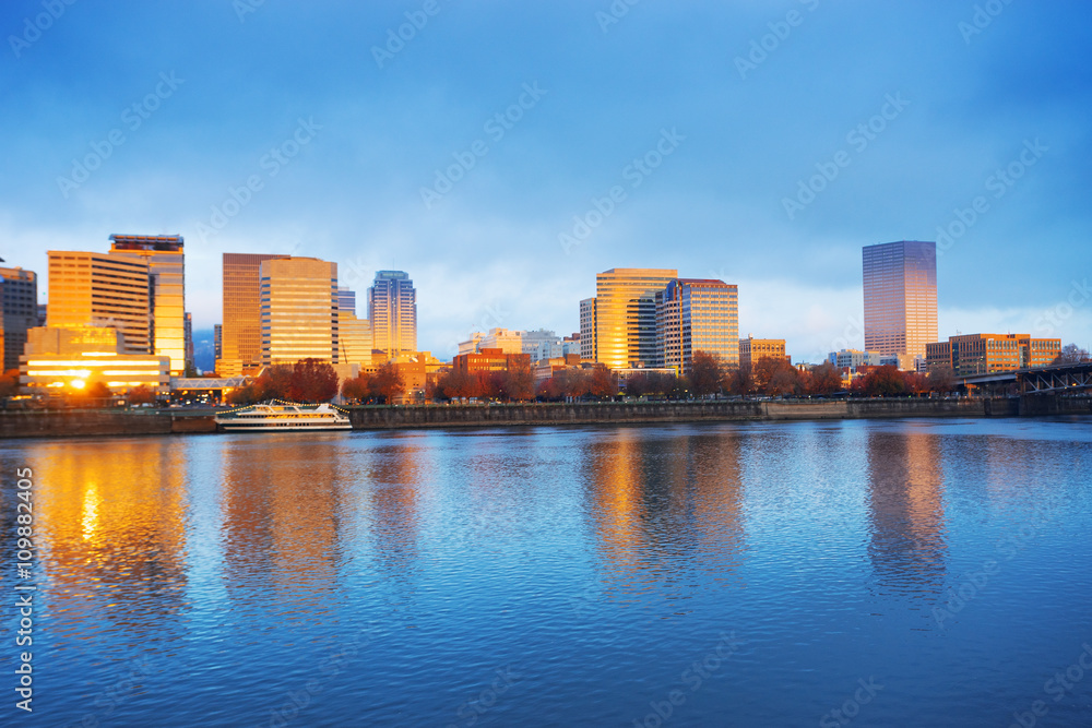 water,cityscape and skyline of portland in blue sky