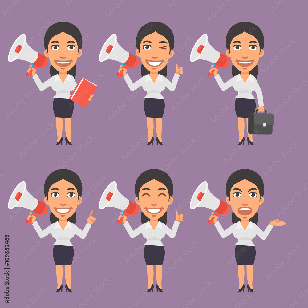 Businesswoman Holds Megaphone in Different Versions Businesswoman Holds Megaphone in Different Versions