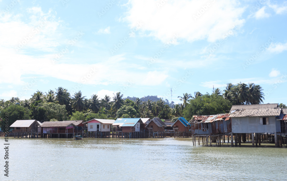 fisherman village and tradition floating home stand on a sea, Trang Thailand fisherman village and tradition floating home stand on a sea, Trang Thailand