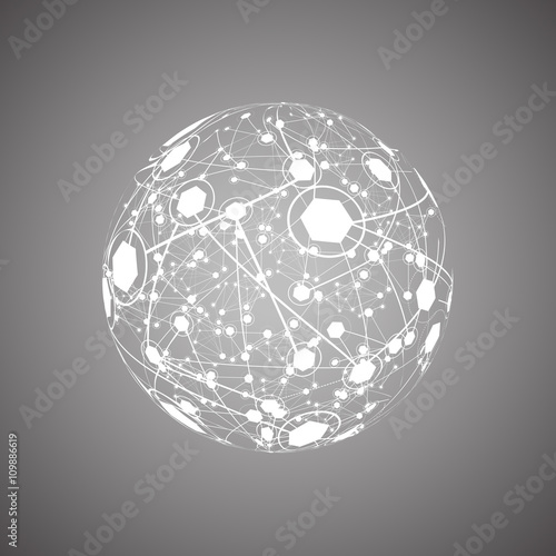 Global Network On Gray Background - Vector Illustration, Graphic Design. Point And Curve Constructed The Sphere