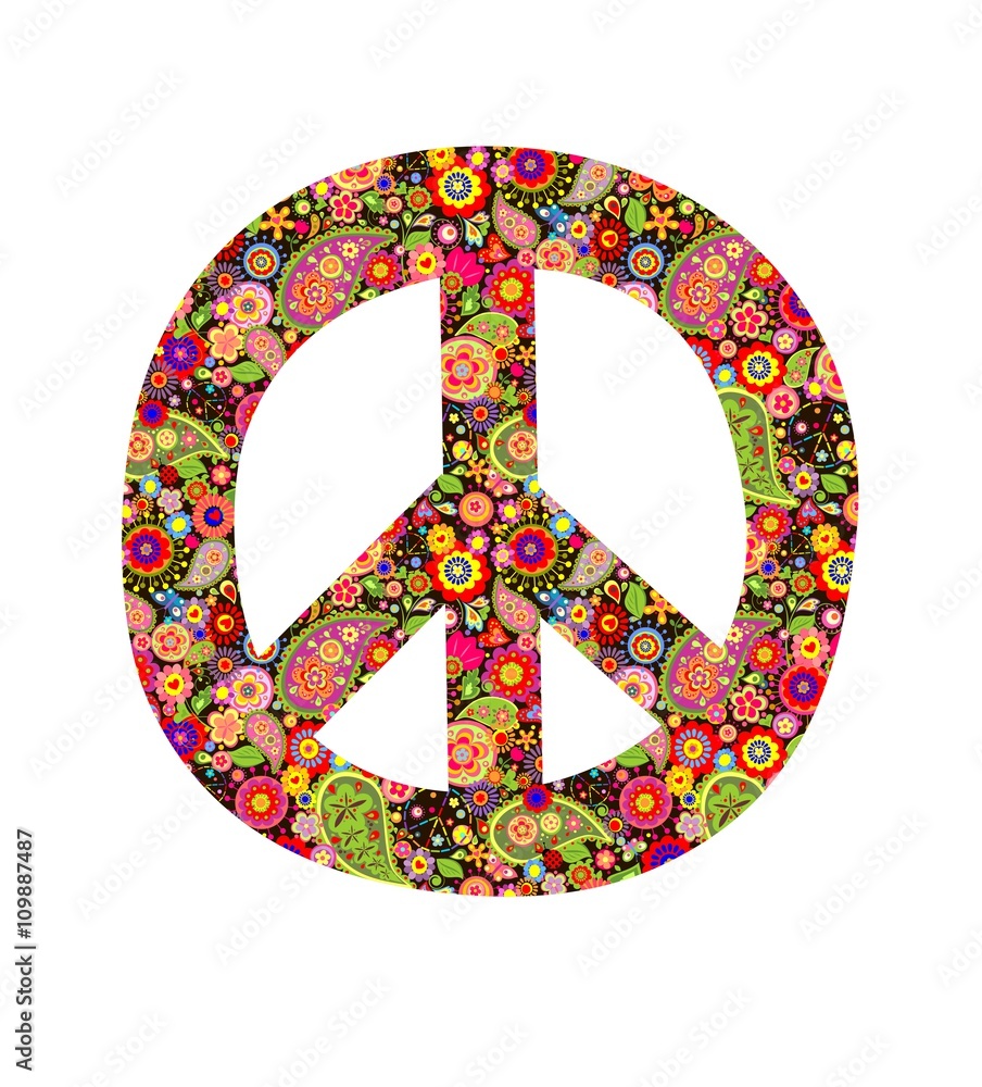 Peace symbol with colorful flowers print