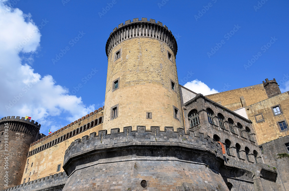 castle tower in the center of Naples city in Italy