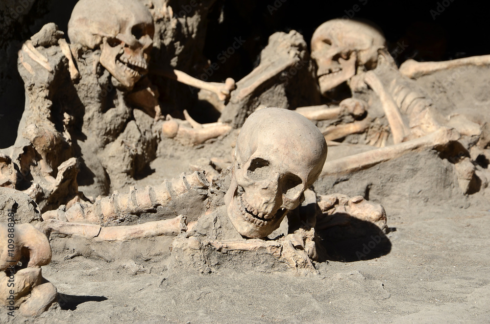 a lot of skulls of long time ago dead men in the ruins of Ercolano Italy a lot of skulls of long time ago dead men in the ruins of Ercolano Italy