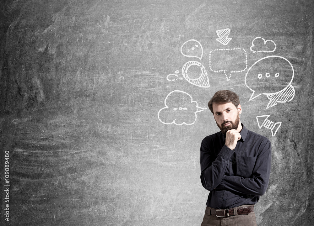 Businessman speeach and thought bubbles Businessman speeach and thought bubbles