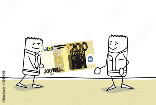 Personnage qui donne un billet de 200 euros