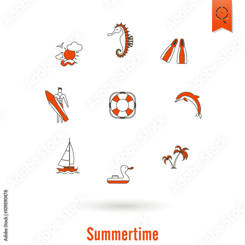 Summer and Beach Simple Flat Icons