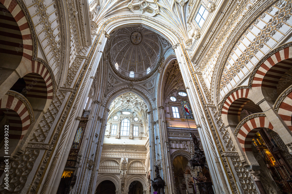 La Mezquita Cathedral in Cordoba, Spain. The cathedral was built