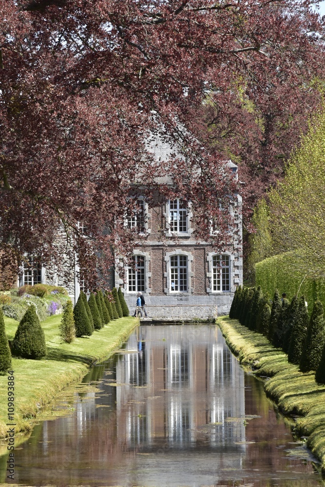 Reflet du château de Rouillon dans le canal inférieur au milieu d'une ...
