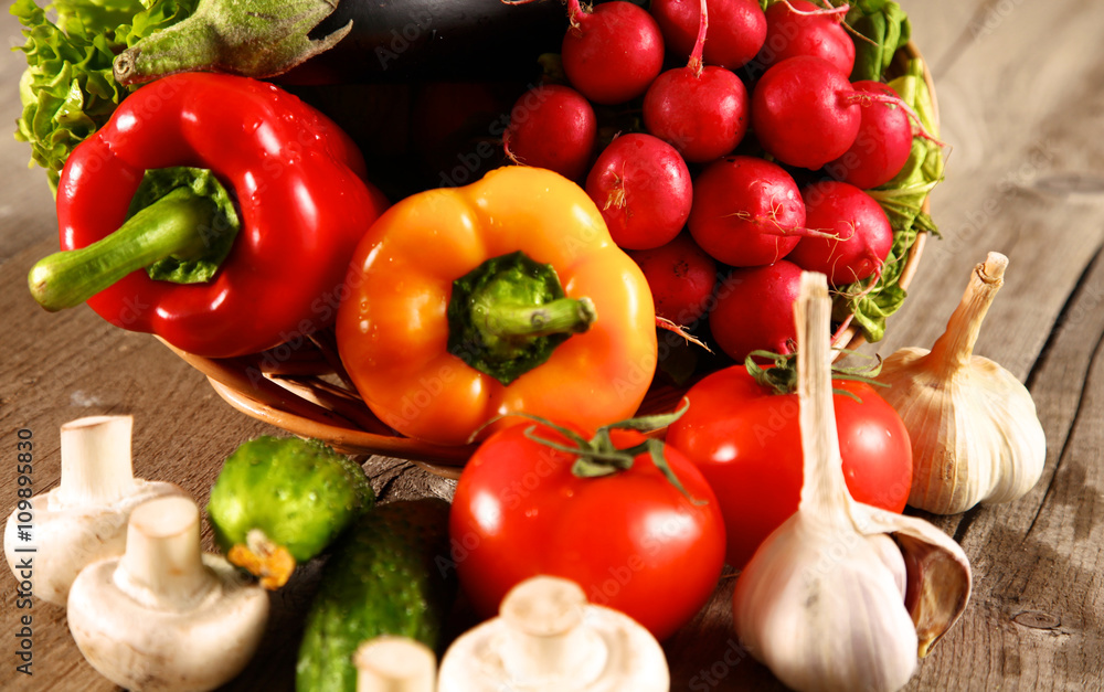 Vegetables . Fresh Bio Vegetable in a Basket. Over Nature Background Vegetables . Fresh Bio Vegetable in a Basket. Over Nature Background