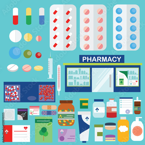 Pharmacy and medical icons, infographic elements set