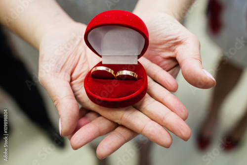 Wedding rings on bride's hands