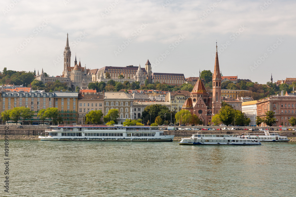 Budapest cityscape with the Buda Castle, St. Matthias and Fishermen Bastion