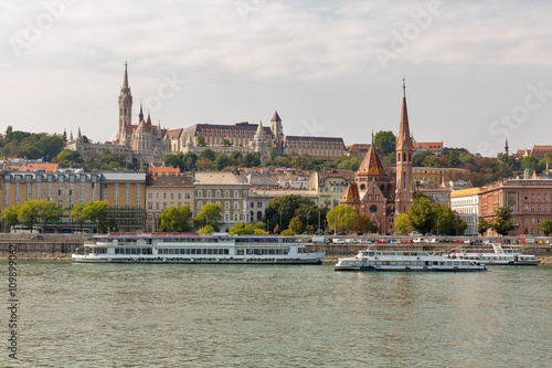 Budapest cityscape with the Buda Castle, St. Matthias and Fishermen Bastion